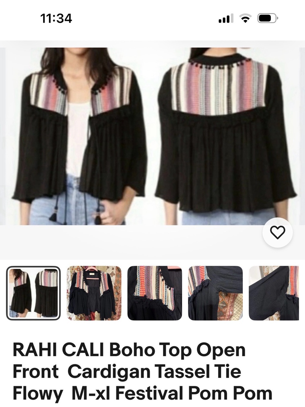 Rahi Cali open front top cardigan festival boho pom pom tassel tie m-xl